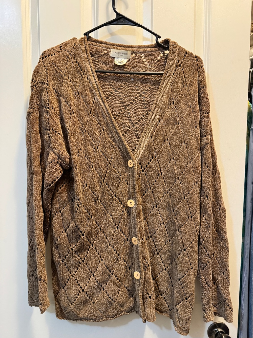 Vintage Jones New York Sport Open-Knit Diamond Pattern Cardigan - Brown